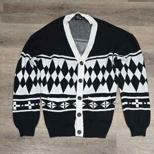 Steady Hands Black & White Patterned Cardigan Sweater‎ XL/XXL